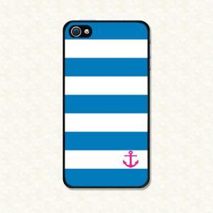 Iphone 5 Case - Blue Stripes Pink Anchor Iphone 5..