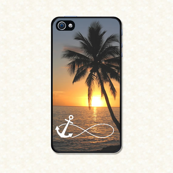 Iphone 4 Case - Infinity Anchor on Beautiful Sunset Beach Iphone 4s Case, Iphone Case, Iphone 4 Cover